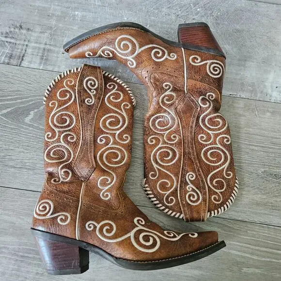Ariat Shelleen Womens Western Leather Boots White Swirl Embroidery Size 7.5 - Picture 3 of 15